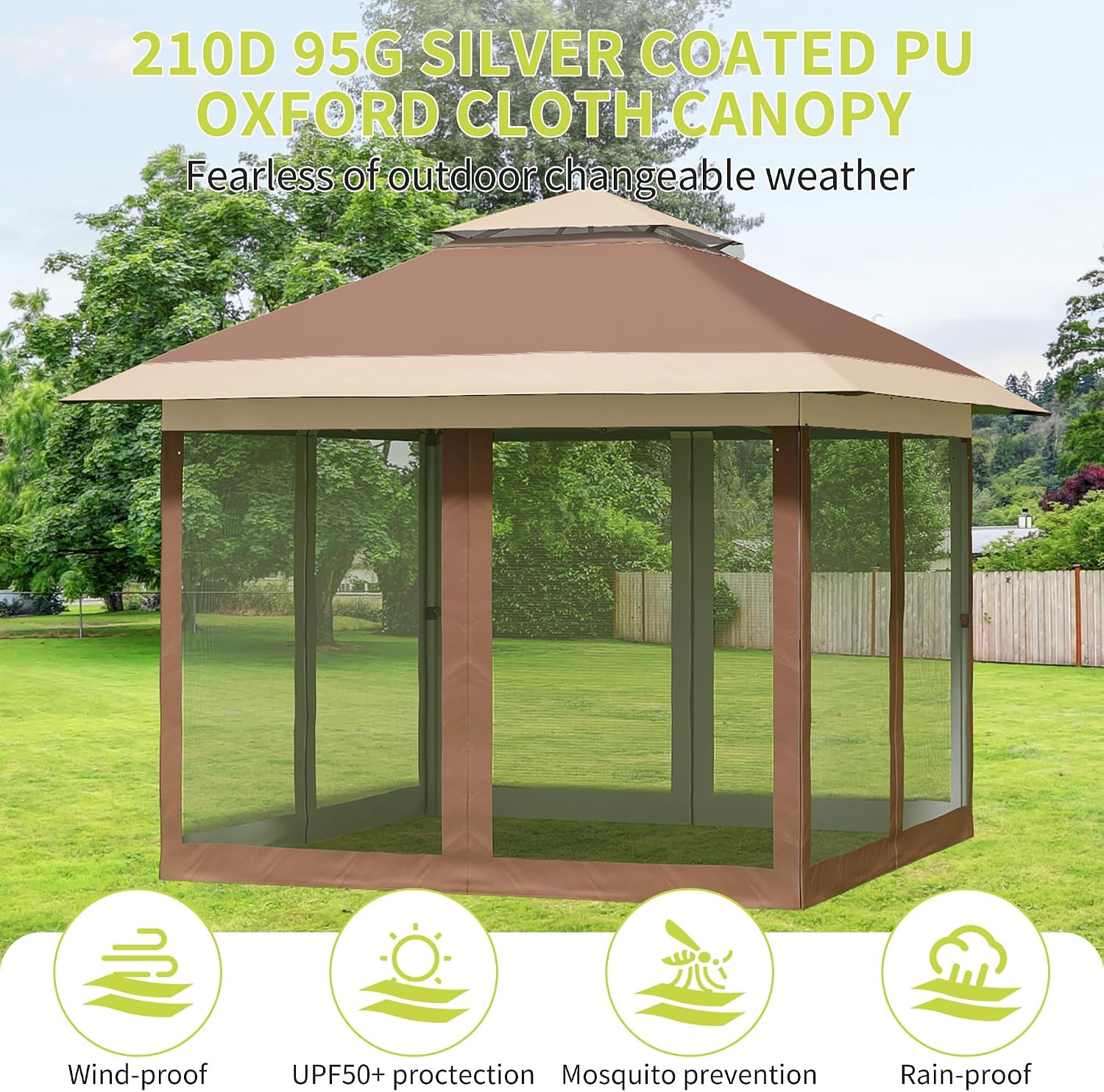 GarveeLife 10x10 Canopy Tent, Pop Up Gazebo Tent with Mosquito Netting, Outdoor Canopy with 4 Sandbags & Wheeled Bag & Height Adjustable, Pop Up Gazebo for Patio Garden Backyard Lawn Deck