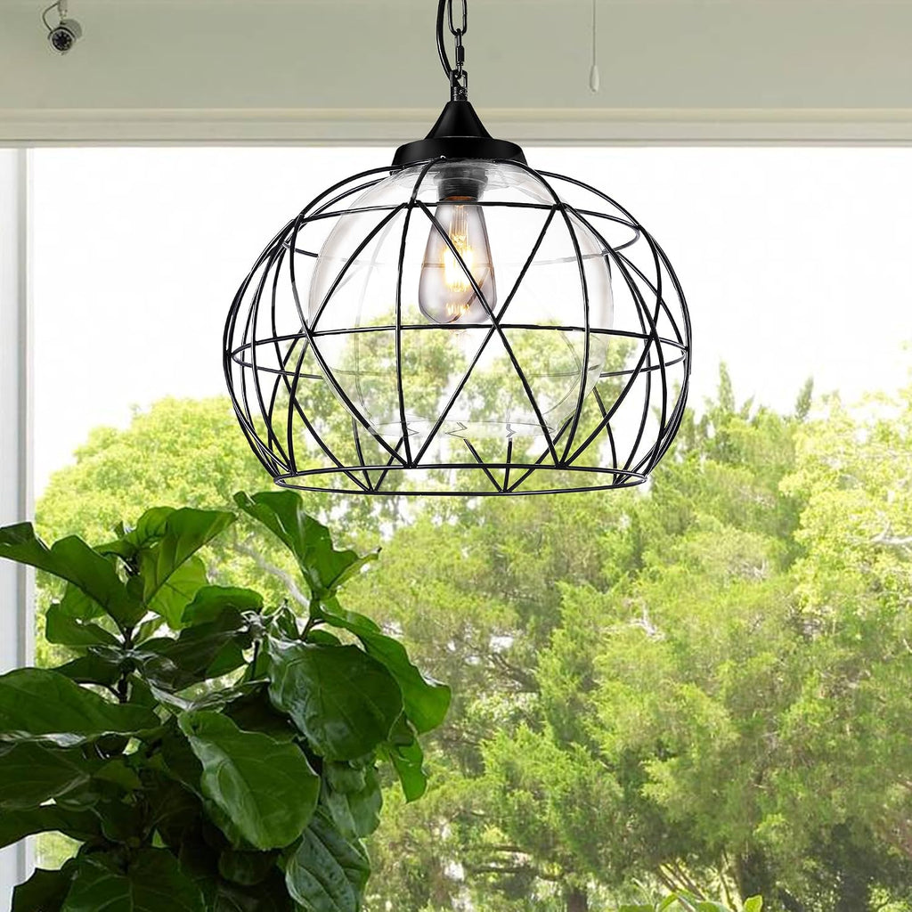 Wellmet Outdoor Pendant Light for Porch, Black Exterior Hanging Porch Light Fixtures, Modern Outdoor Chandelier Adjustable Outside Pendant Lantern for Entrance Balcony, Bar, Hallway, Entryway, Foyer