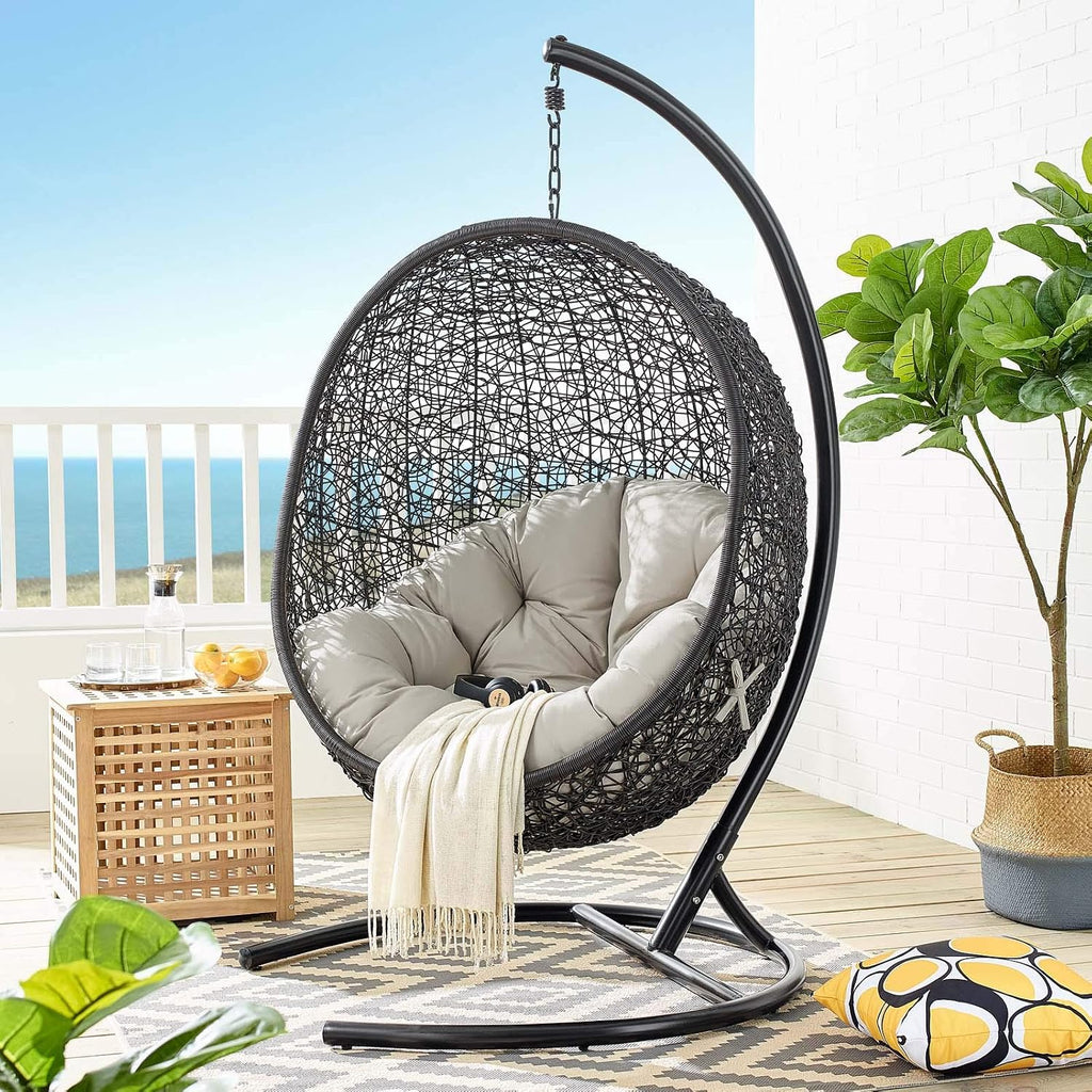 Modway EEI-739-BEI-SET Encase Swing Outdoor Patio Lounge Chair, With Stand, Beige