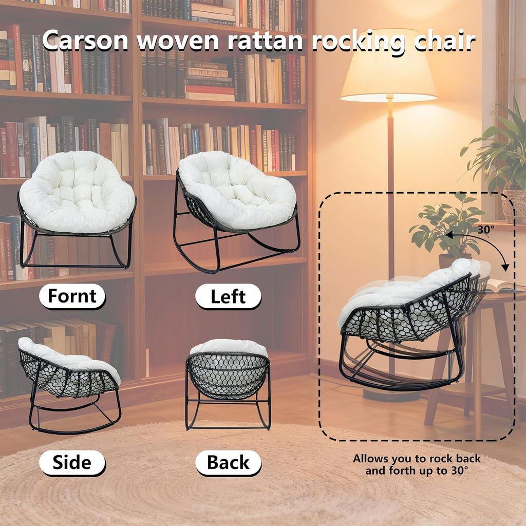 Deluxe Patio Rocking Chair with Padded Cushion, Oversized Rattan Egg Rocking Chair, Indoor & Outdoor, Rocker Recliner Chair for Front Porch, Garden, Patio, Backyard (61611842-1)