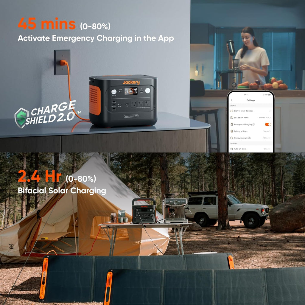 Jackery Explorer 1000 v2 Portable Power Station*2,1070Wh LiFePO4 Battery,1500W AC/100W USB-C Output, 1 Hr Fast Charge, Solar Generator for Camping,Emergency, RV, Off-Grid Living(Solar Panel Optional)