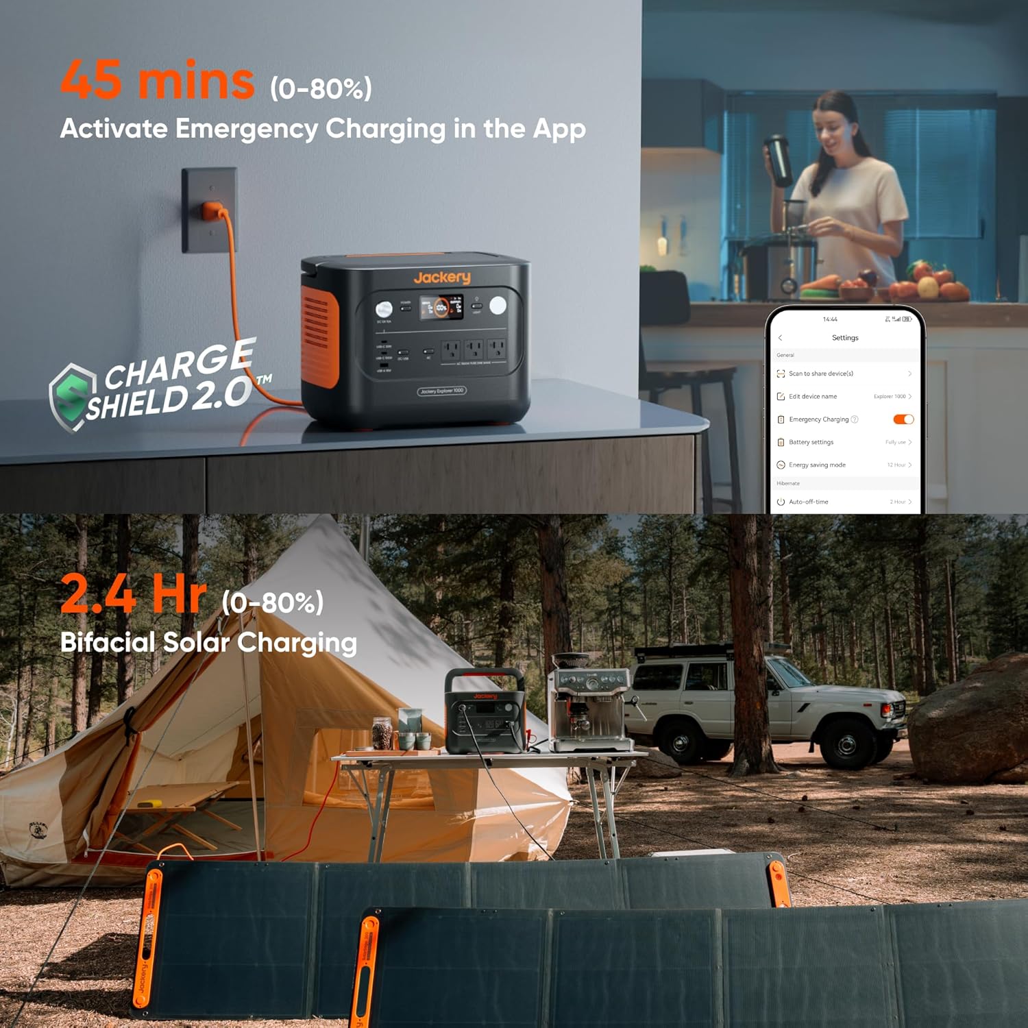 Jackery Explorer 1000 v2 Portable Power Station*2,1070Wh LiFePO4 Battery,1500W AC/100W USB-C Output, 1 Hr Fast Charge, Solar Generator for Camping,Emergency, RV, Off-Grid Living(Solar Panel Optional)
