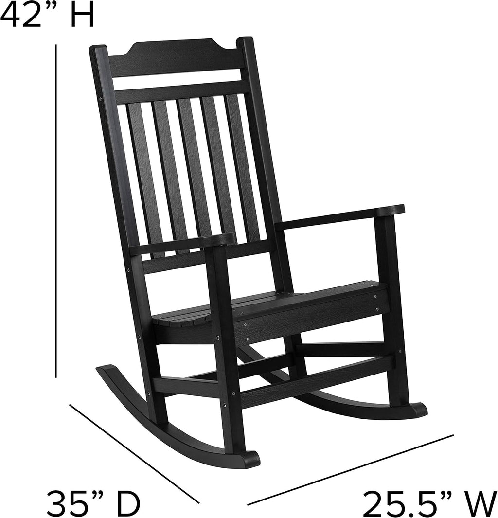 Flash Furniture Set of 2 Winston All-Weather Rocking Chair in Black Faux Wood