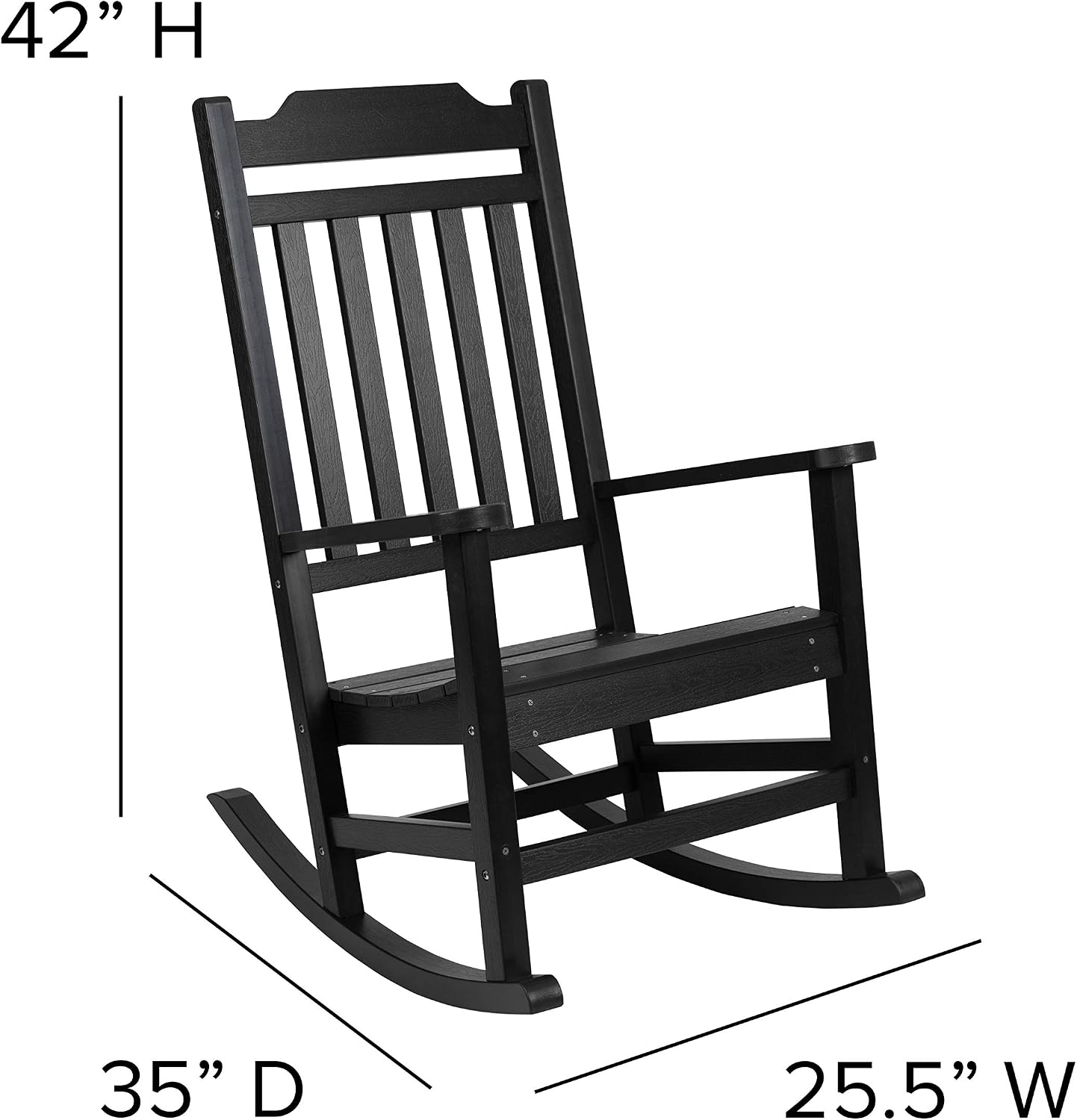 Flash Furniture Set of 2 Winston All-Weather Rocking Chair in Black Faux Wood