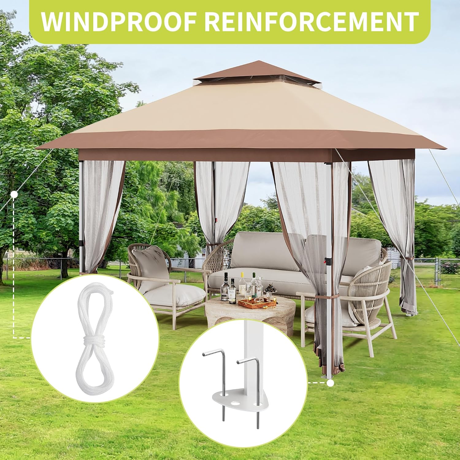 Pop Up Gazebo, 10x10 Outdoor Canopy Tent with Mosquito Netting, Pop Up Canopy Tent with Curtains/Adjustable Height/Wheeled Carrying Bag for Patio Garden Backyard Lawn
