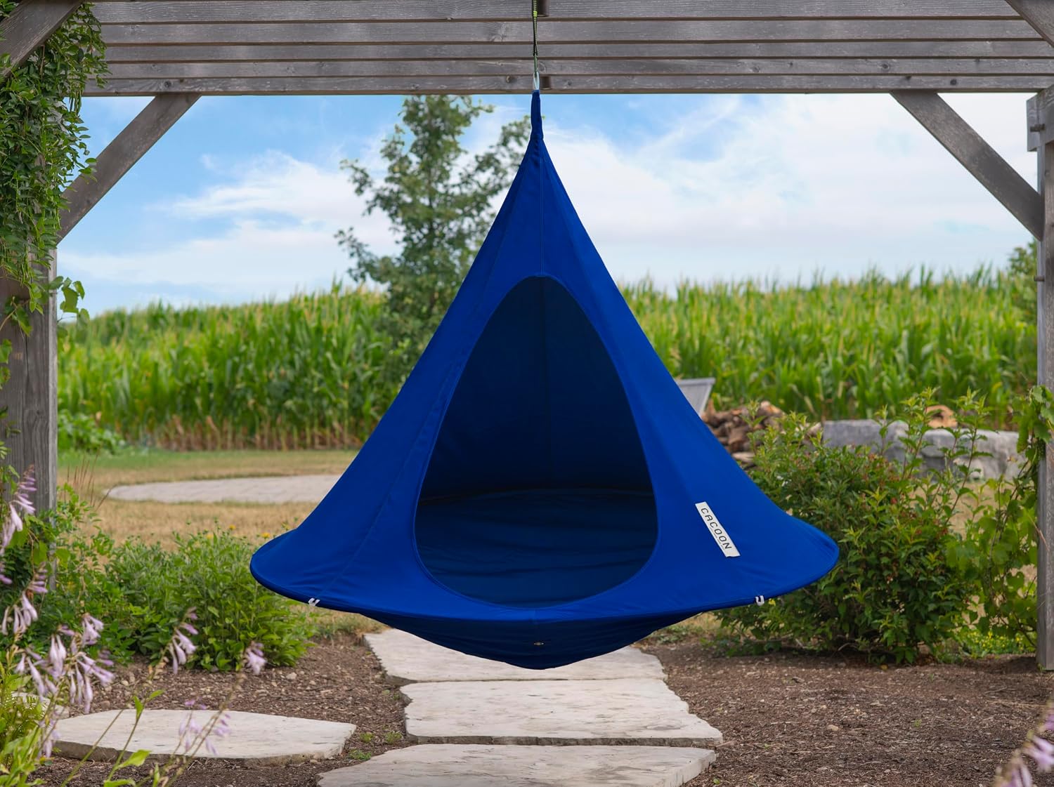 Double Cacoon Hanging Chair for Two – Cozy Indoor/Outdoor Hammock with Polyester Canvas, 440 lb Capacity, Includes 18ft Rope & Carabiner