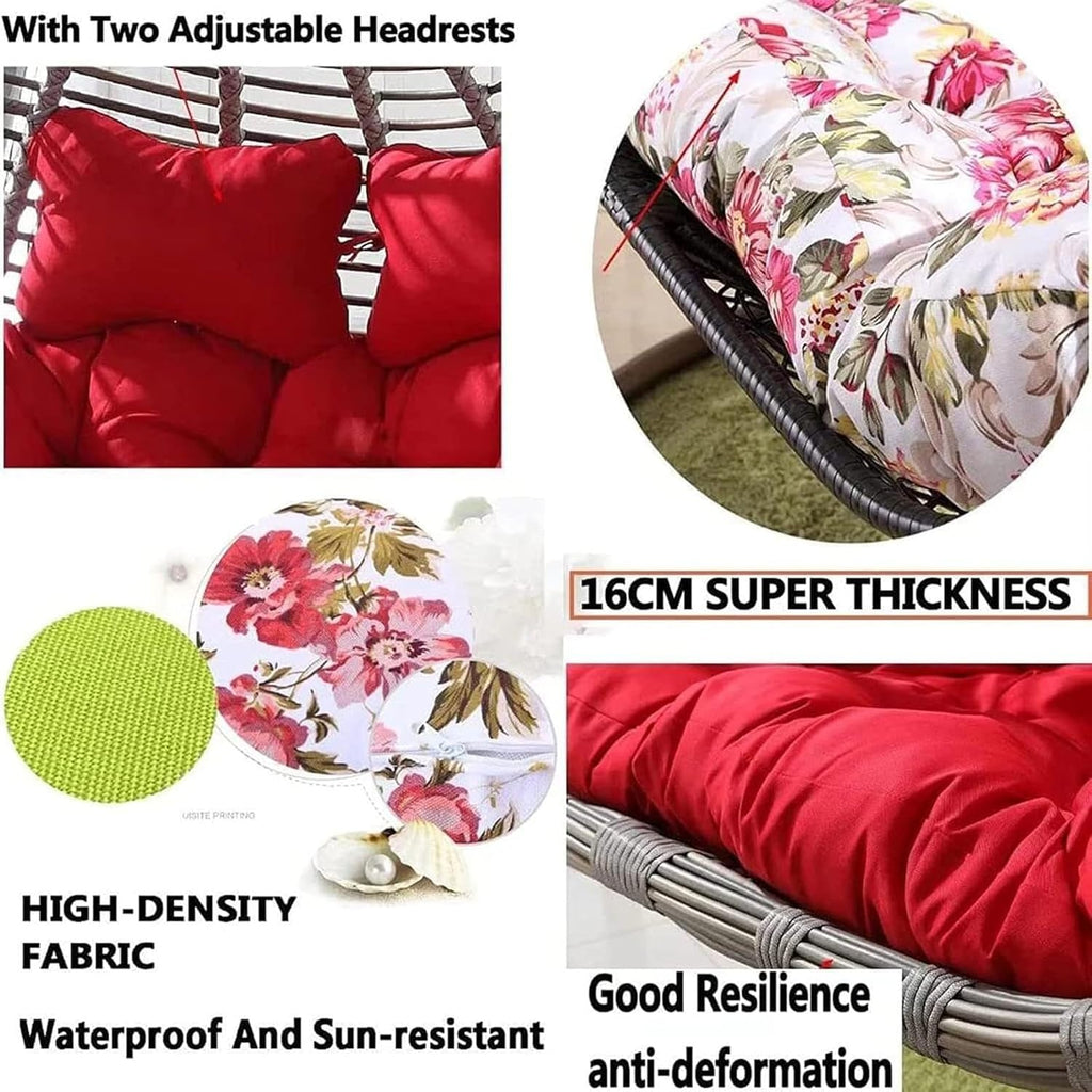 2 Person Egg Chair Cushion Replacement Double Hanging Rattan Chair Cushion Hanging Rocking Chair with 2 Adjustable Headrests Hanging Mattress for Patio Garden Furniture(G)