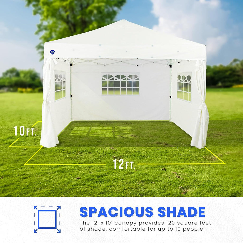 Z-Shade Venture 12 x 10 Foot Lawn Garden Event Outdoor Pop Up Canopy Gazebo Portable Shelter Tent with Walls and Windows, White