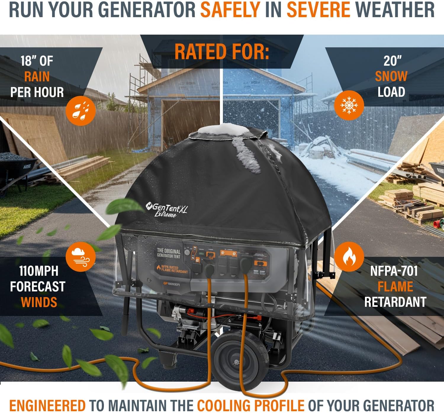 GenTent XL Open Frame Running Cover – Universal Kit Generator Tent for Larger Generators (Black, XL - Extreme)