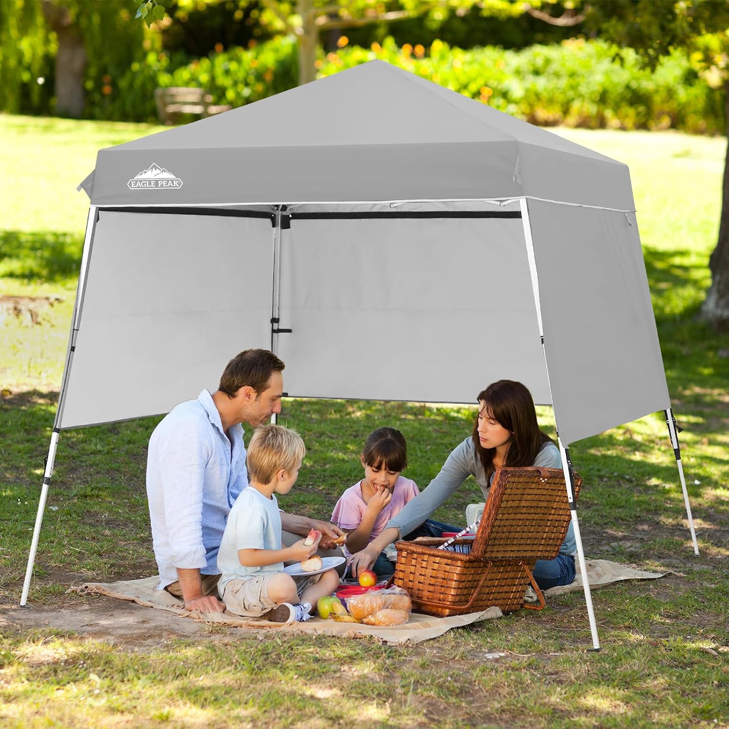 EAGLE PEAK Day Tripper 8x8 Aluminum Super-Lightweight Pop Up Canopy with 3 Removable Walls, Instant Outdoor Backpack Canopy Tent, Outside Beach Folding Sun Shelter, 8x8 Base 6x6 Top, Light Gray