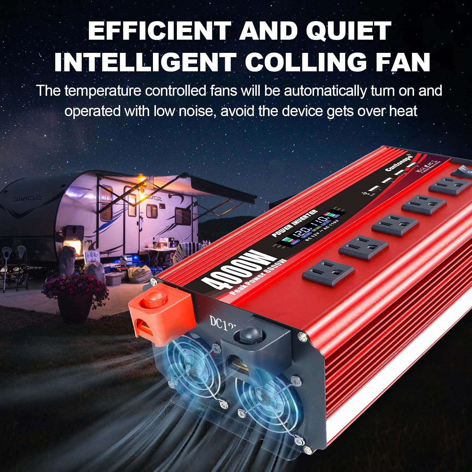Cantonape 4000W Power Inverter 12V to 110V/120V DC to AC with LCD Display, Remote Controller 5 x AC Outlets and 4 x 3.1A USB Car Adapter for Car Truck Boat RV Solar System