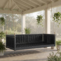 Acacia Wood & Rattan Twin Size Outdoor Swing Bed with Hanging Ropes - 3 Color Options for Backyard or Porch Relaxation (Black/RR)