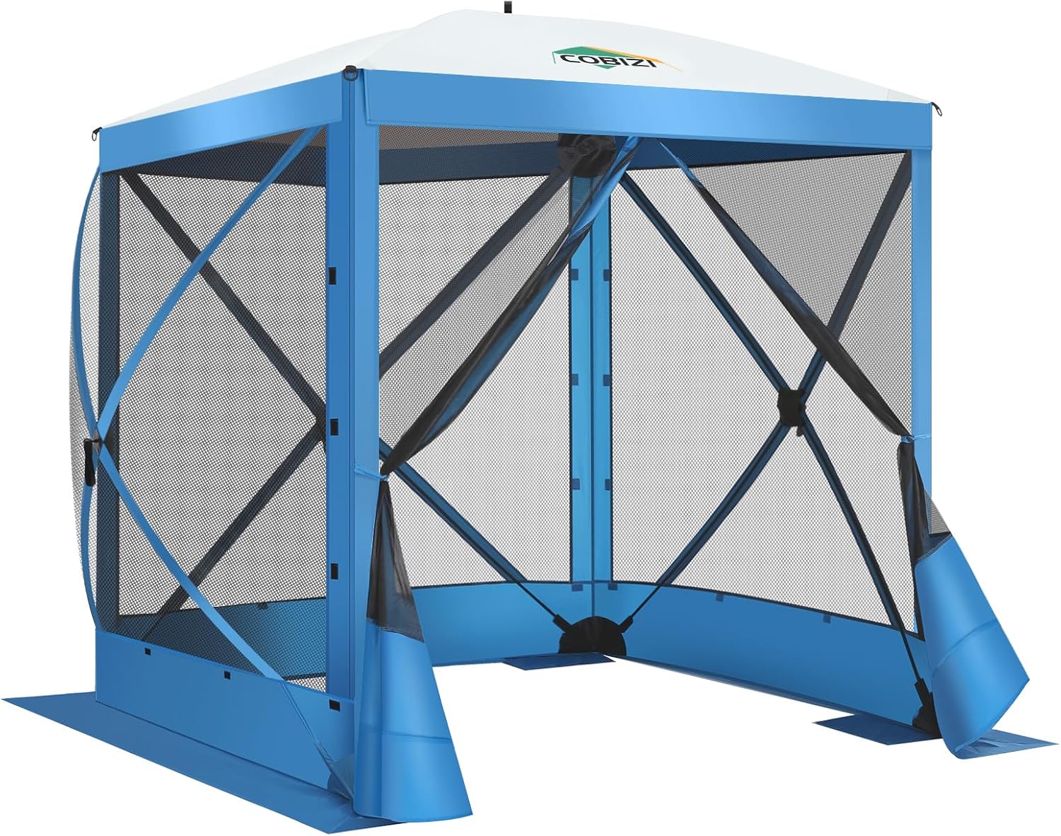 COBIZI Pop Up Gazebo Screen Tent Screen House for Camping, 8FTx8FT Screen Room with Mosquito Netting, Hub Tent Instant Screened Canopy with Carrying Bag and Ground Stakes, Blue