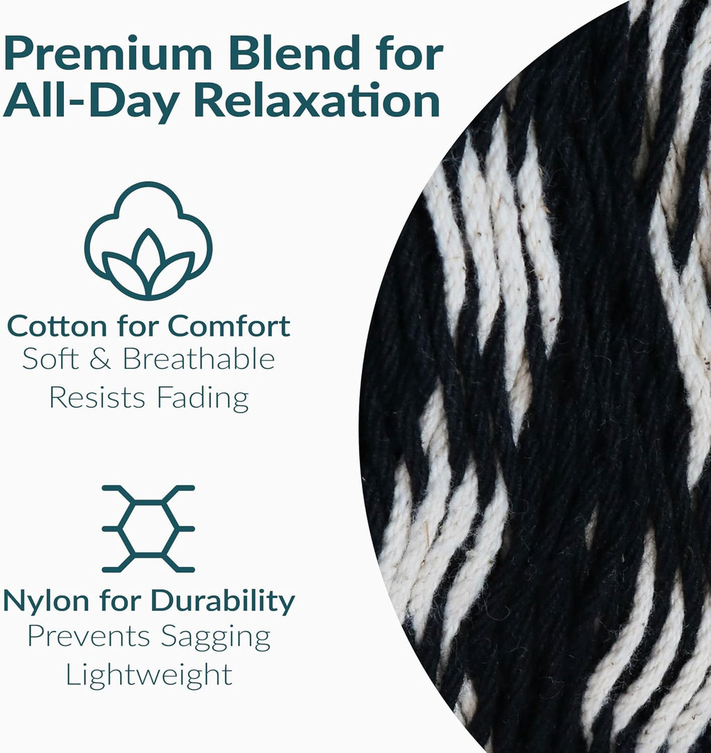 Sunnydaze Handwoven XXL Thick Cord Mayan Double Hammock for Outside - 625-Pound Capacity Heavy-Duty Outdoor Hammock - Black/Natural