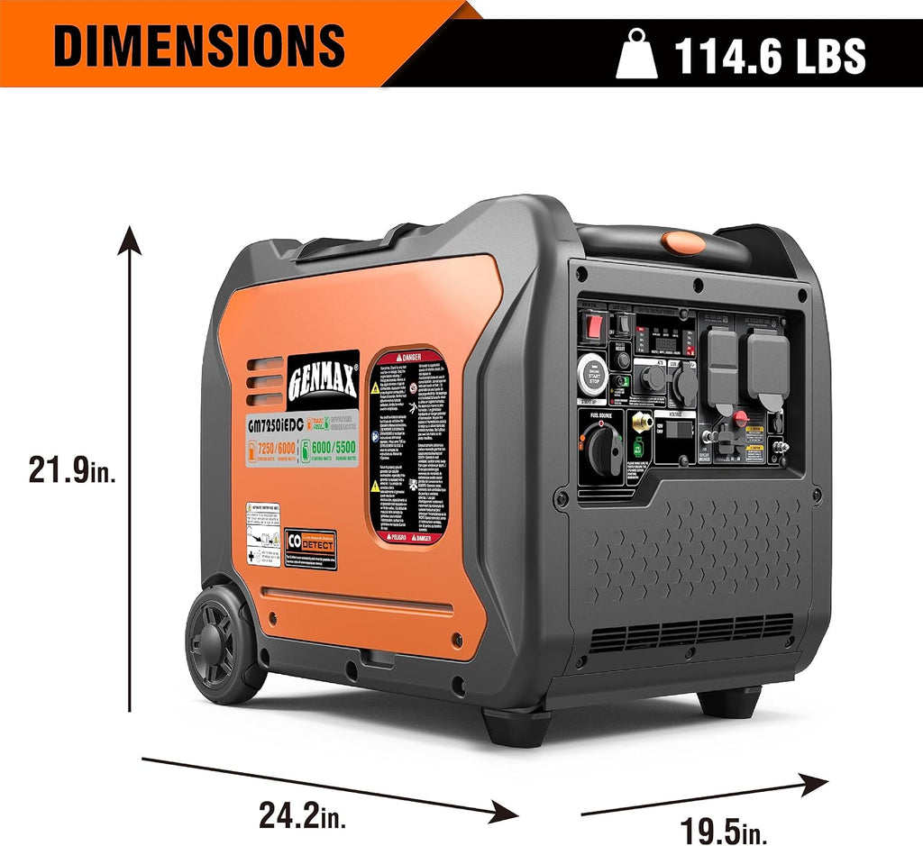 GENMAX Portable Generator, 7250W Super Quiet Dual Fuel Portable Engine with Parallel Capability, Remote/Electric Start, Ideal for Home backup power.EPA &CARB Compliant (GM7250iEDC)