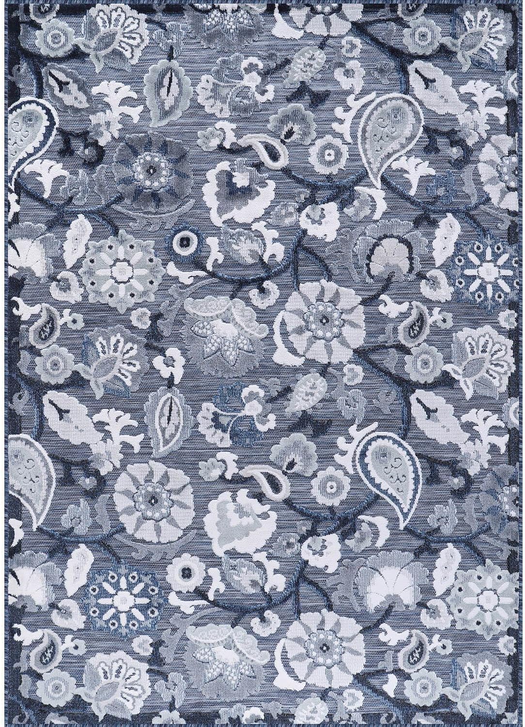 Luul Home Floral Indoor Outdoor Rugs 9x12 Large Area Rug for Living Room, Patio Decor, Kitchen, and Entryway Rug, Washable Stain Resistant Outside Carpet Navy 9 x 12