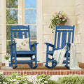 LUE BONA Outdoor Rocking Chairs Set of 2, Weather Resistant Poly Plastic Rocker Chairs, 350lb Heavy Duty, Oversized Porch Rocker for Adult, High Back Smooth Rocking Chairs for Outdoor & Indoor, Blue