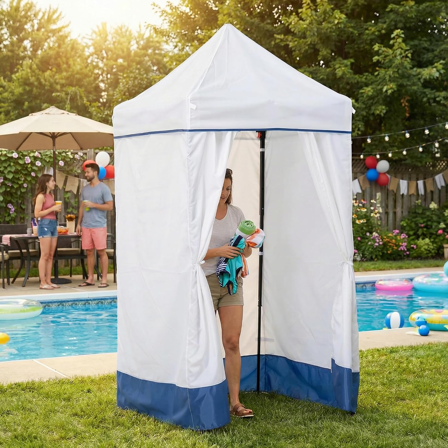 SUNJOY 4 x 4 Pop-Up Canopy Tent, Portable Instant Privacy Changing Tent, Toilet Stall with Sidewalls, Light Weight Sun Shelter with Carry Bag, for Camping and Beach, Navy