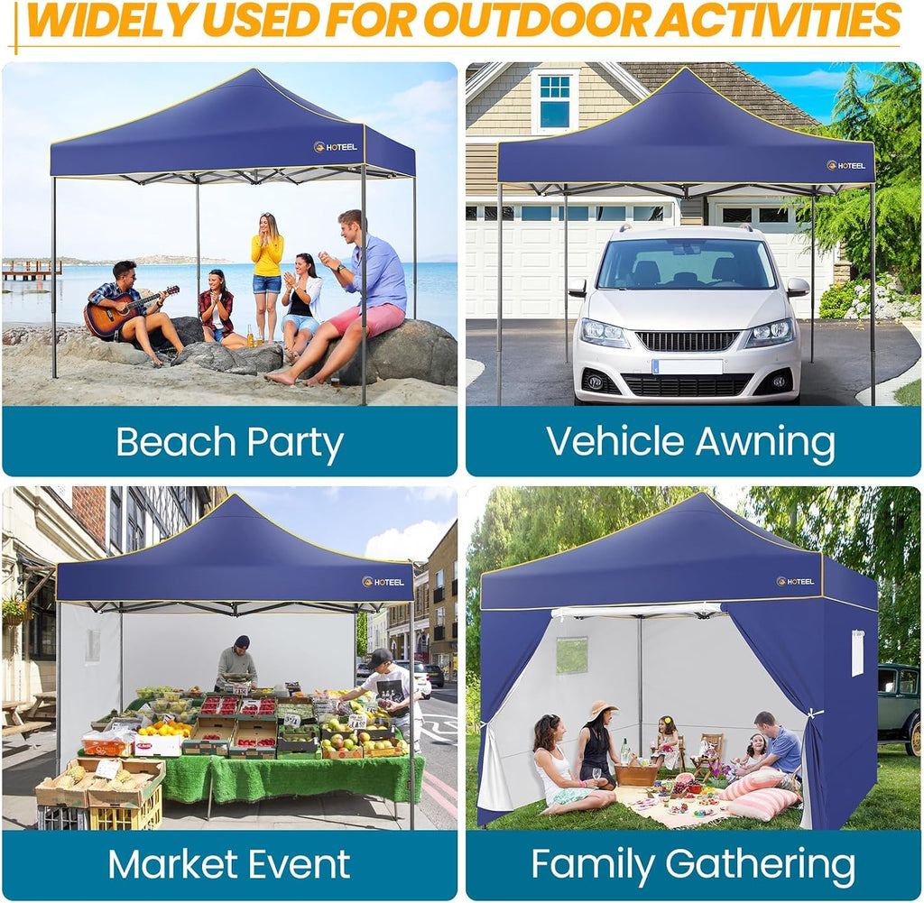 COBIZI 10x10 Heavy Duty Pop Up Canopy Tent for Event Commercial Instant Canopy with 4 Sidewalls, Portable Vendor Outdoor Tent for Parties，Backyard, Camping, Waterproof UPF50+, Dark Blue