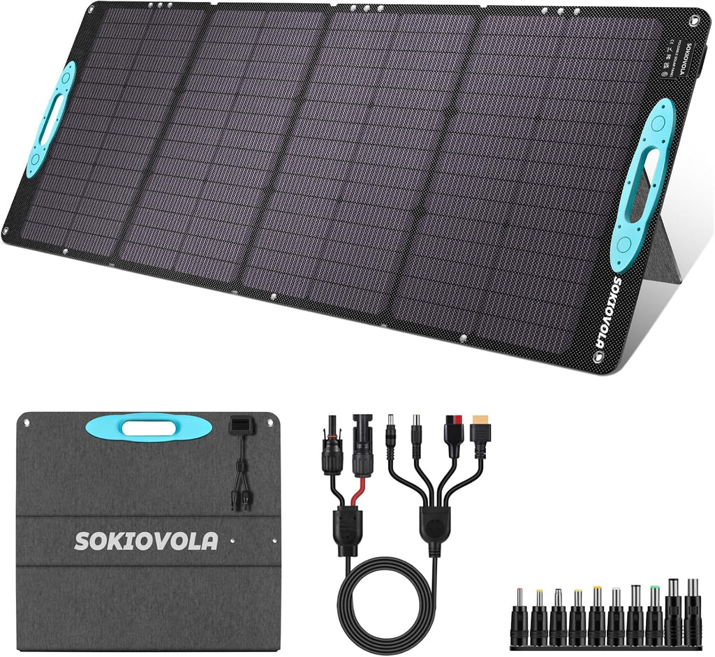 SOKIOVOLA 160W 18V Portable Solar Panels for Power Station,25% High Conversion Efficiency ETFE Foldable Solar Panel Charger with Adjustable Kickstand Solar Panel for Camping Outdoor RV Trailer Car