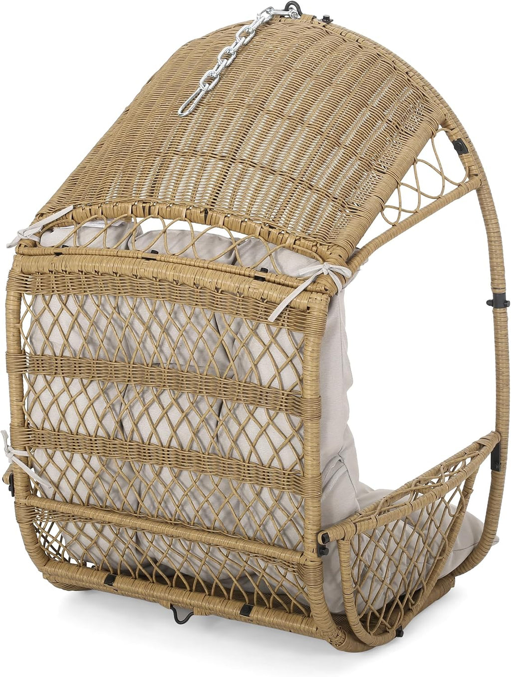 Christopher Knight Home Amanda Wicker Hanging Chair with Stand, Light Brown, Brown, Beige