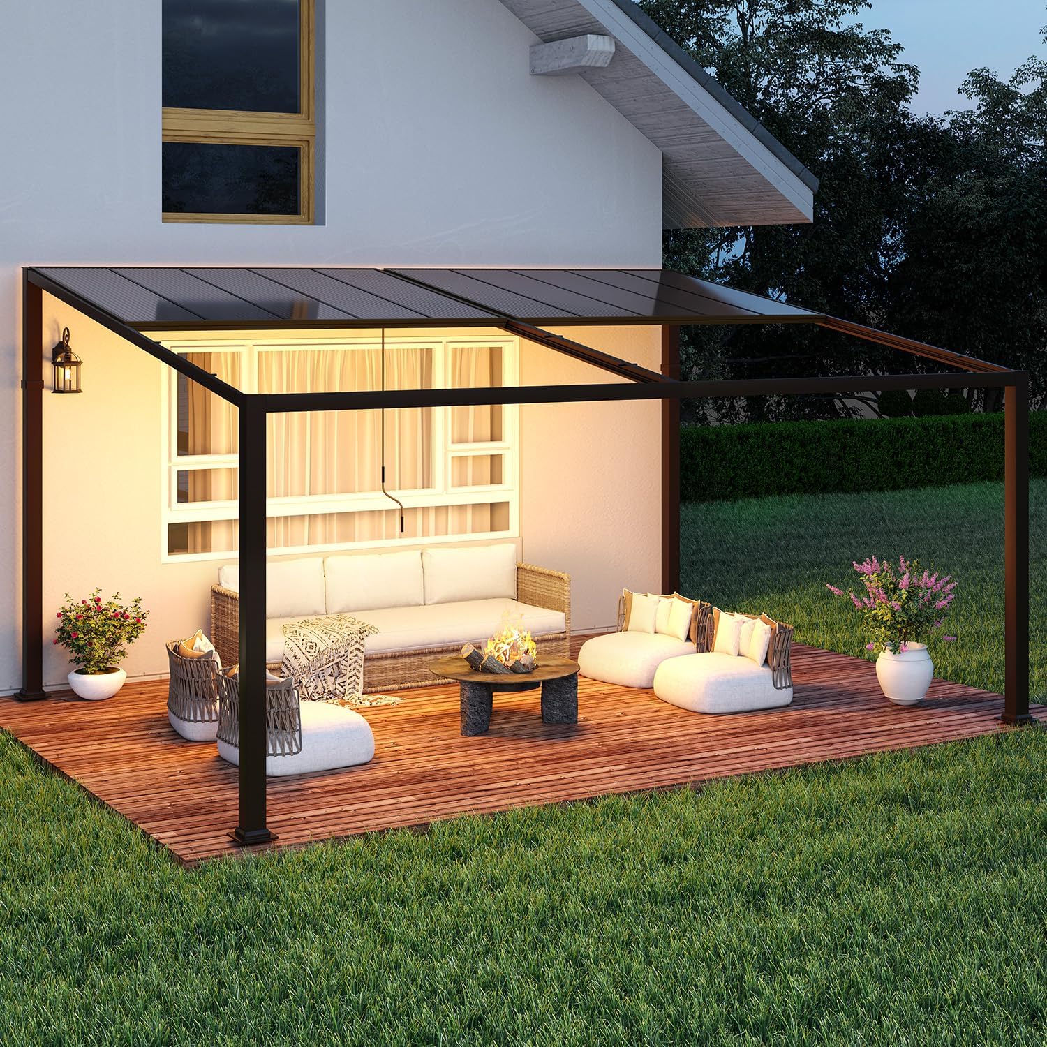 Gazebo 12x16 with Adjustable Polycarbonate Roofs, All Aluminum Frame Permanent Pergola for Patio, Outdoor Freestanding Shelter, Dark Brown