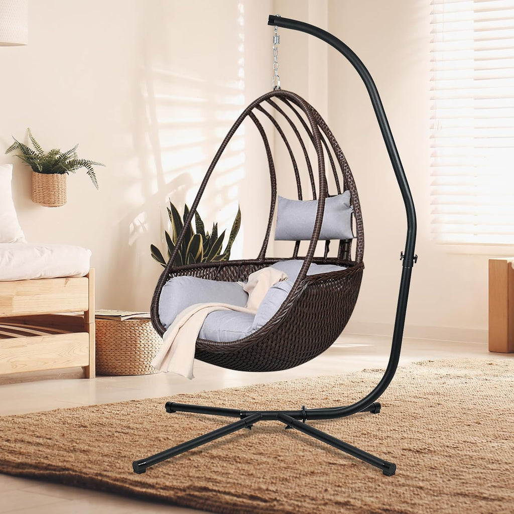 Aoodor Patio Hammock Stand Only, Hammock Chair Metal C-Stand with Hanging Chain, Max Load 330lbs, Black
