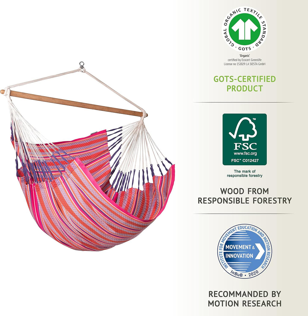 LA SIESTA® - XL King Habana Cotton Hammock Chair - Hammock Swing Chair - Hanging Hammock Chair for Indoor Outdoor - Hanging Chair for Bedroom Patio Balcony - Boho Hanging Chair - Max 355 Lbs, Flamingo