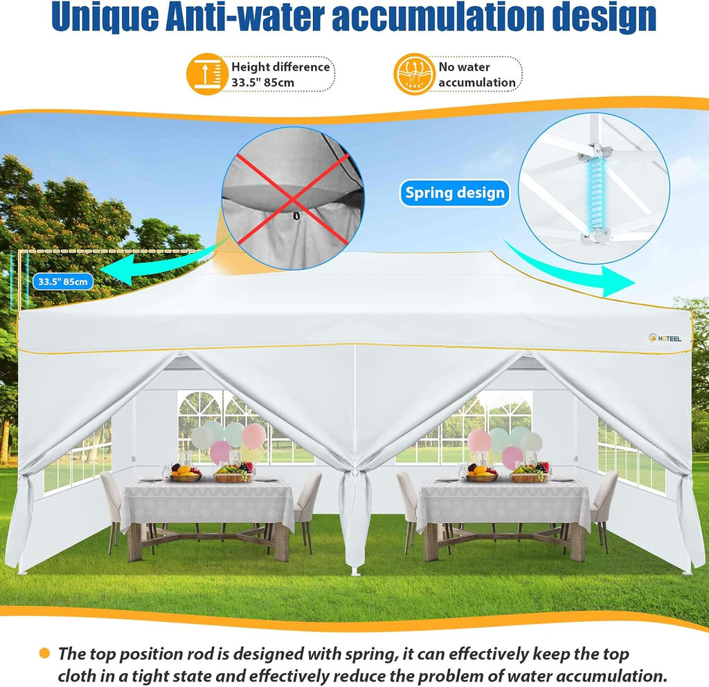 HOTEEL 10x20 Heavy Duty Pop up Canopy Tent with 6 Sidewalls, Easy Setup Outdoor Commercial Instant Gazebo for Parties Wedding Event, with Roller Bag & Sand Bags, White(Hexagonal Frame)