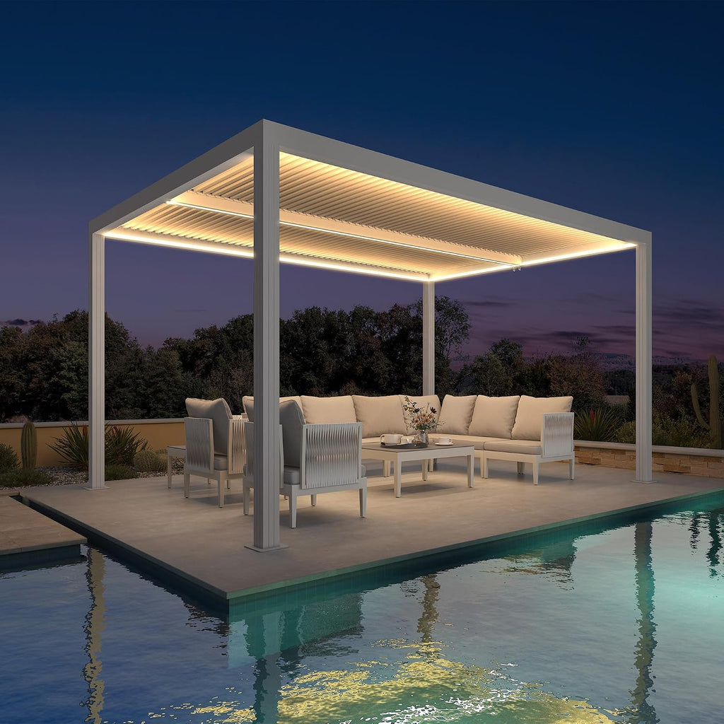 PURPLE LEAF Outdoor Louvered Pergola 10' x 14' with Adjustable Rainproof Louvered Hardtop Patio White Aluminum Pergola for Patio Garden Backyard