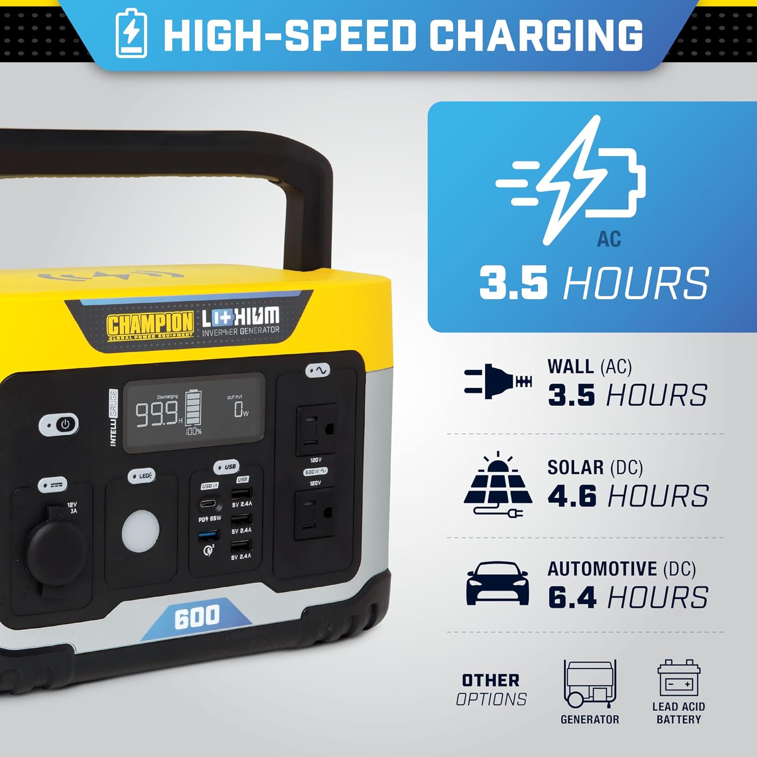 Champion Power Equipment 201189 579-Wh Power Station 1200/600-Watt Portable Lithium-Ion Battery Solar Generator