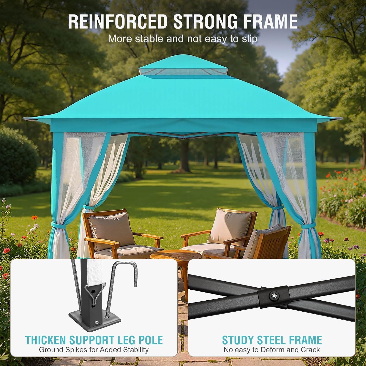 Pop Up Gazebo 11x11, Outdoor Instant Canopy Shelter Tent with Mosquito Netting Metal Frame Storage Bag for Patio Garden Backyard.(SkyBlue)