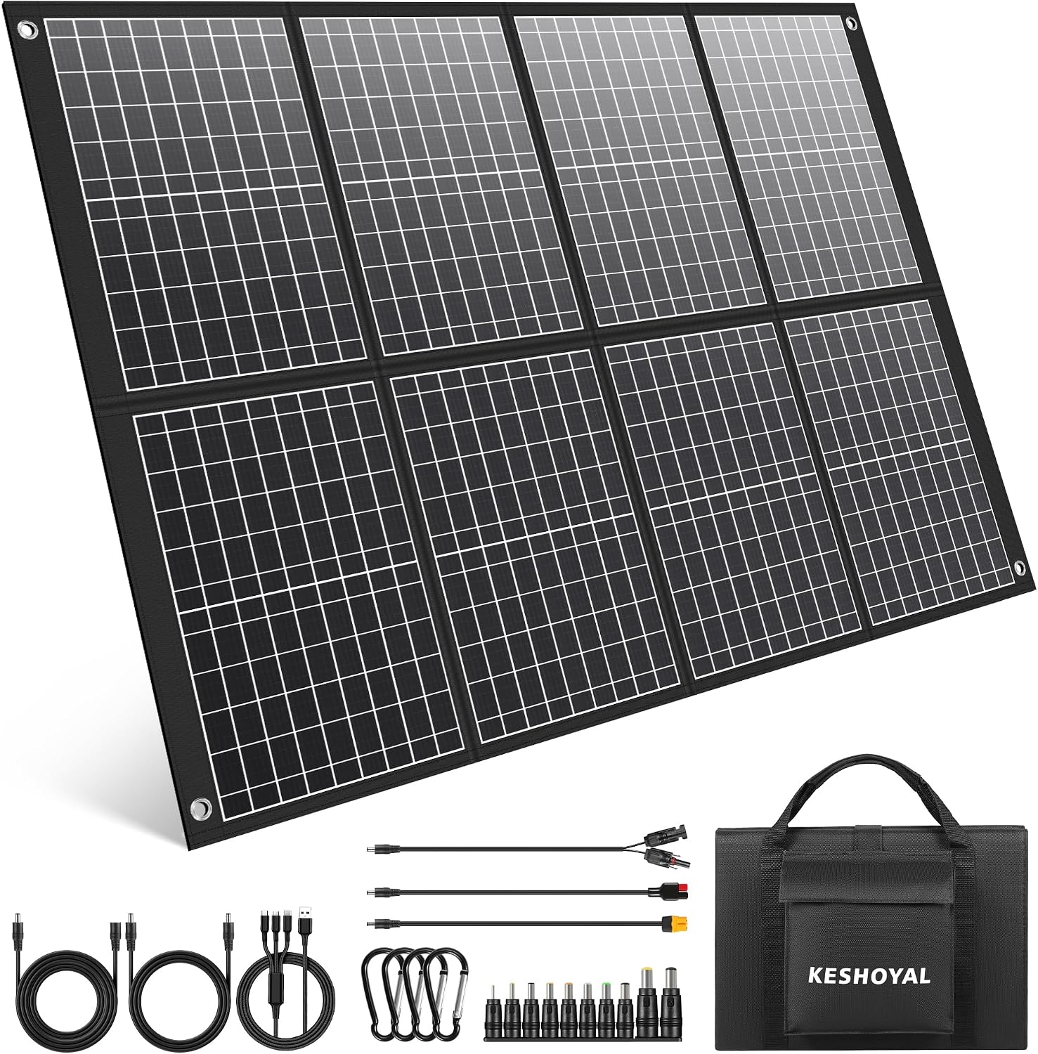 100W Portable Solar Panel, Foldable Monocrystalline Solar Charger with 18V DC & USB Outputs, IP65 Waterproof Folding Solar Panels for Portable Power Station, Camping, RV, Off-Grid, Hiking