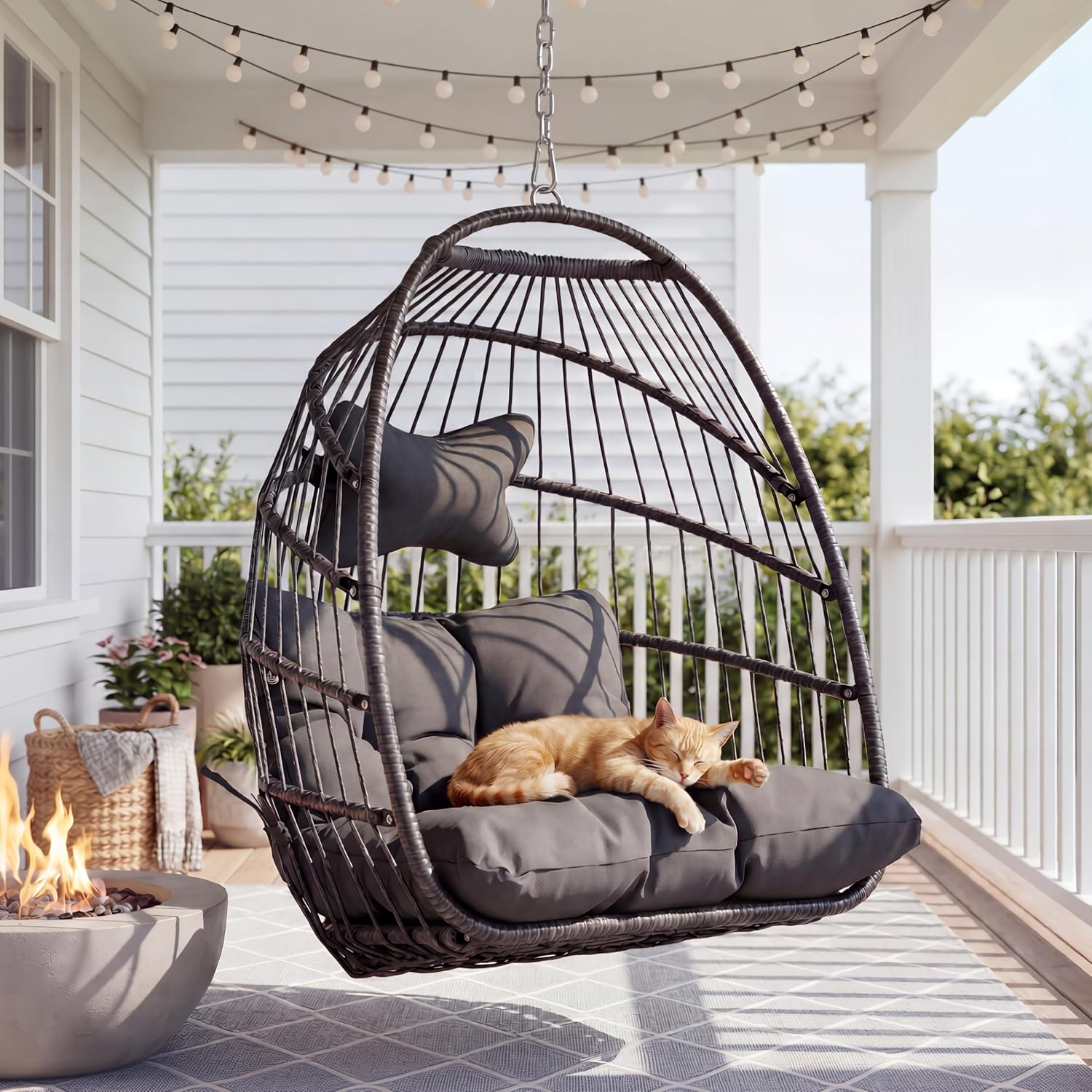 Nicesoul Foldable Space-Saving Hanging Egg Chair No Stand, 350lbs Reinforced Frame with Swing Design, Deep Seat with Thick Cushion, UV-Resistant Outdoor Indoor Use for Balcony Patio, Dark Grey