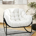 Papasan Rocking Chair, Oversized Papasan Chair with Cushion and Frame for Indoor& Outdoor,Egg-Shaped Patio Rocking Chair for Garden, Deck, Living Room, White