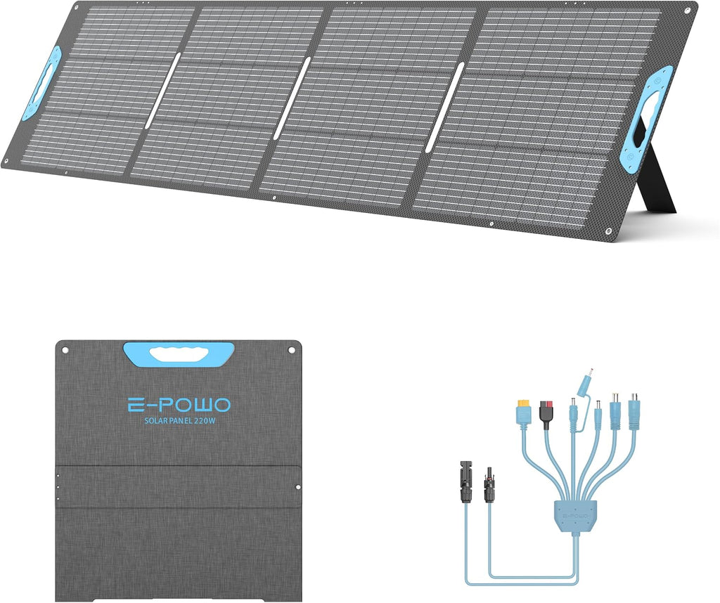 220W Portable Solar Panel for Power Station, 23.5% High Efficiency ETFE Foldable Solar Panels Charger, QC3.0 USB-A &Type-C Output,IP67 Waterproof for RV, Outdoor Camping, Off Grid Blackouts