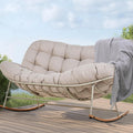 Grand patio Rocking Chair Outdoor, Oversized Rocking Chair for 2 with E-Coated Steel Frame and Thick Cushion, Comfy Papasan Loveseat Rocker for Patio Porch Deck