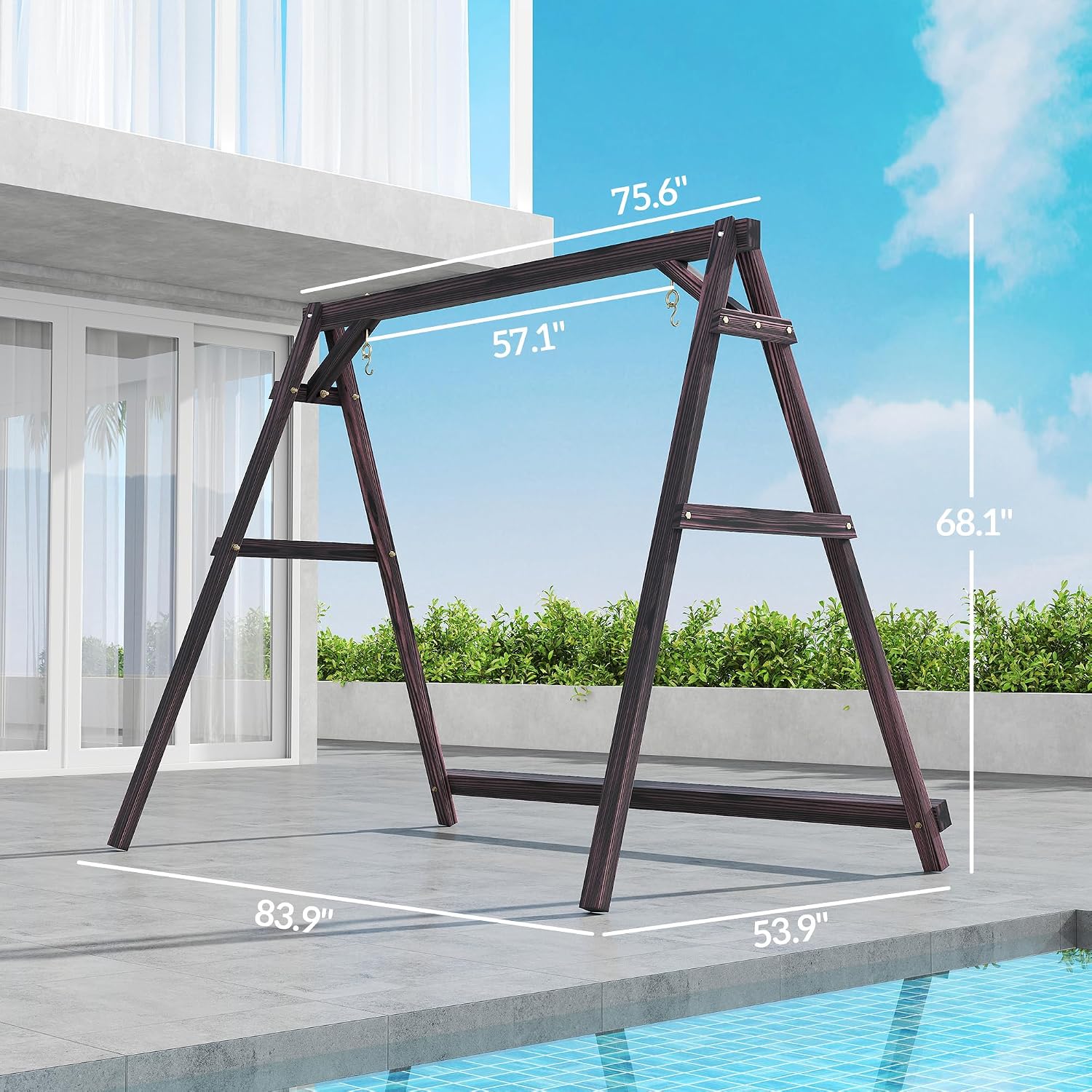 Outsunny 770lbs Porch Swing Frame, Heavy Duty A-Frame Wooden Swing Stand with Reinforced Bars, Freestanding Hanging Chair Stand Only for Porch, Lawn, Garden, Backyard, Carbonized