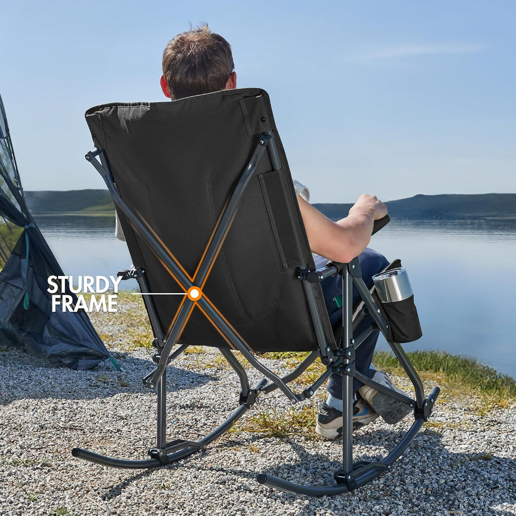 PORTAL Oversized Folding Rocking Camping Chair Portable Outdoor Rocker with High Back Hard Armrests Carry Bag, Supports 400 lbs