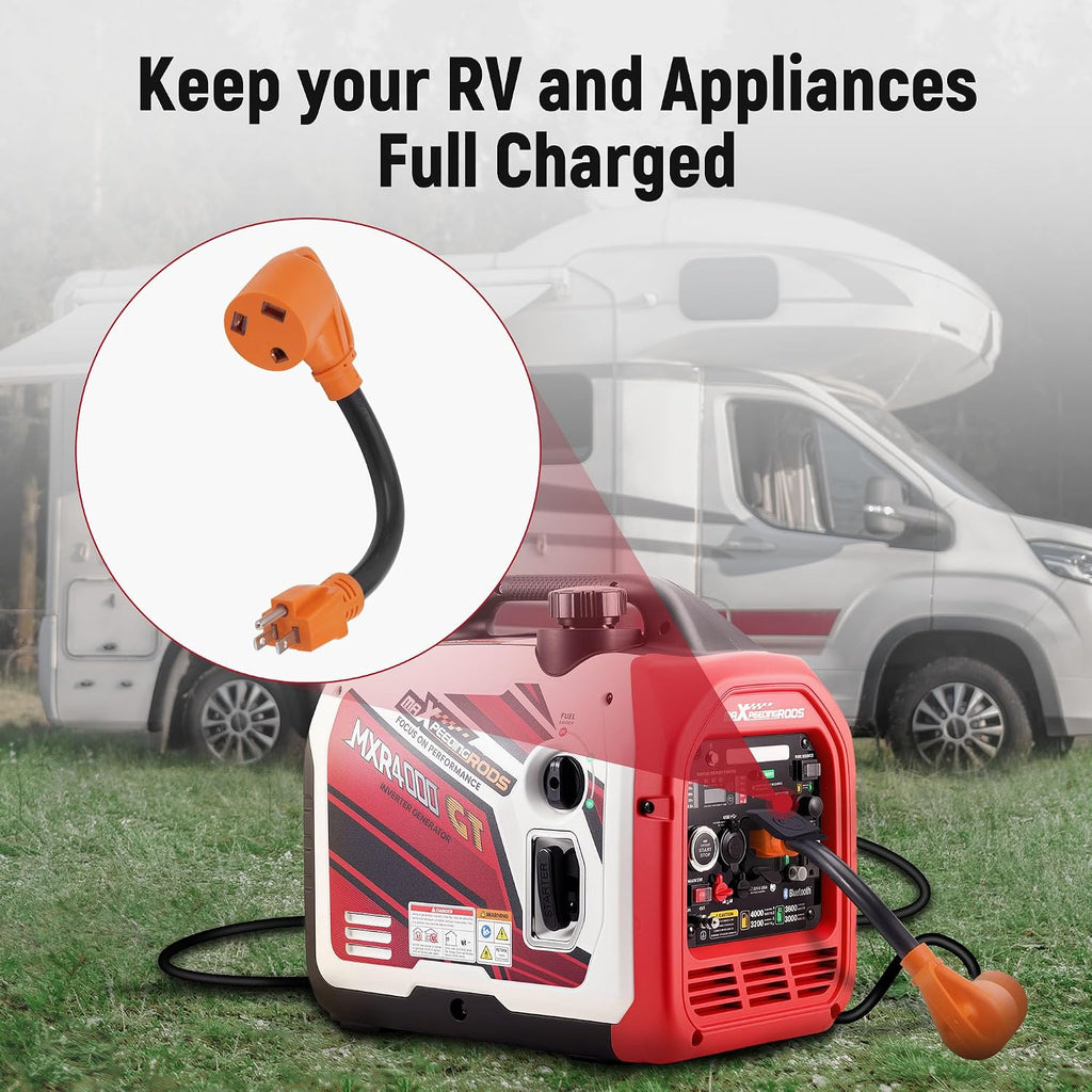 maXpeedingrods 4000 Watt Dual Fuel Inverter Generator with Bluetooth® Control Start, with RV Power Adapter Cord 15Amp to 30Amp, NEMA 5-15P to TT-30R