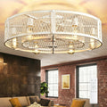 Depuley Flush Mount Ceiling Fan: 26' Caged Ceiling Fans with Lights and Remote Control for Kitchen Bedroom Farmhouse - Rustic Low Profile Ceiling Fandelier Lights Reversible 6 Speed Timer Cement