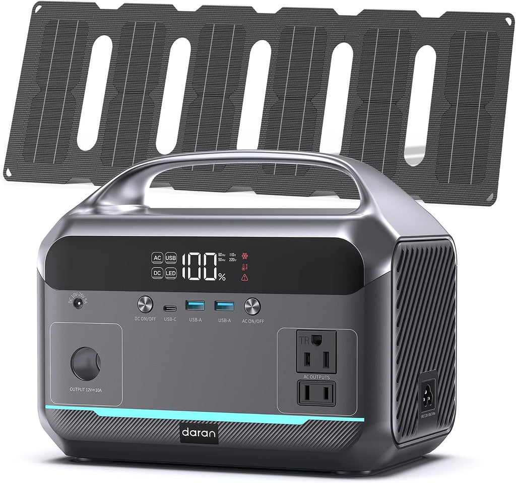 Portable Power Station with Solar Panel 40W, 288Wh (90,000mAh) LiFePO4 Battery, 350W (600W Peak) Generator, 8.2LB Portable Charger with AC Outlets for Home, Camping, Emergency