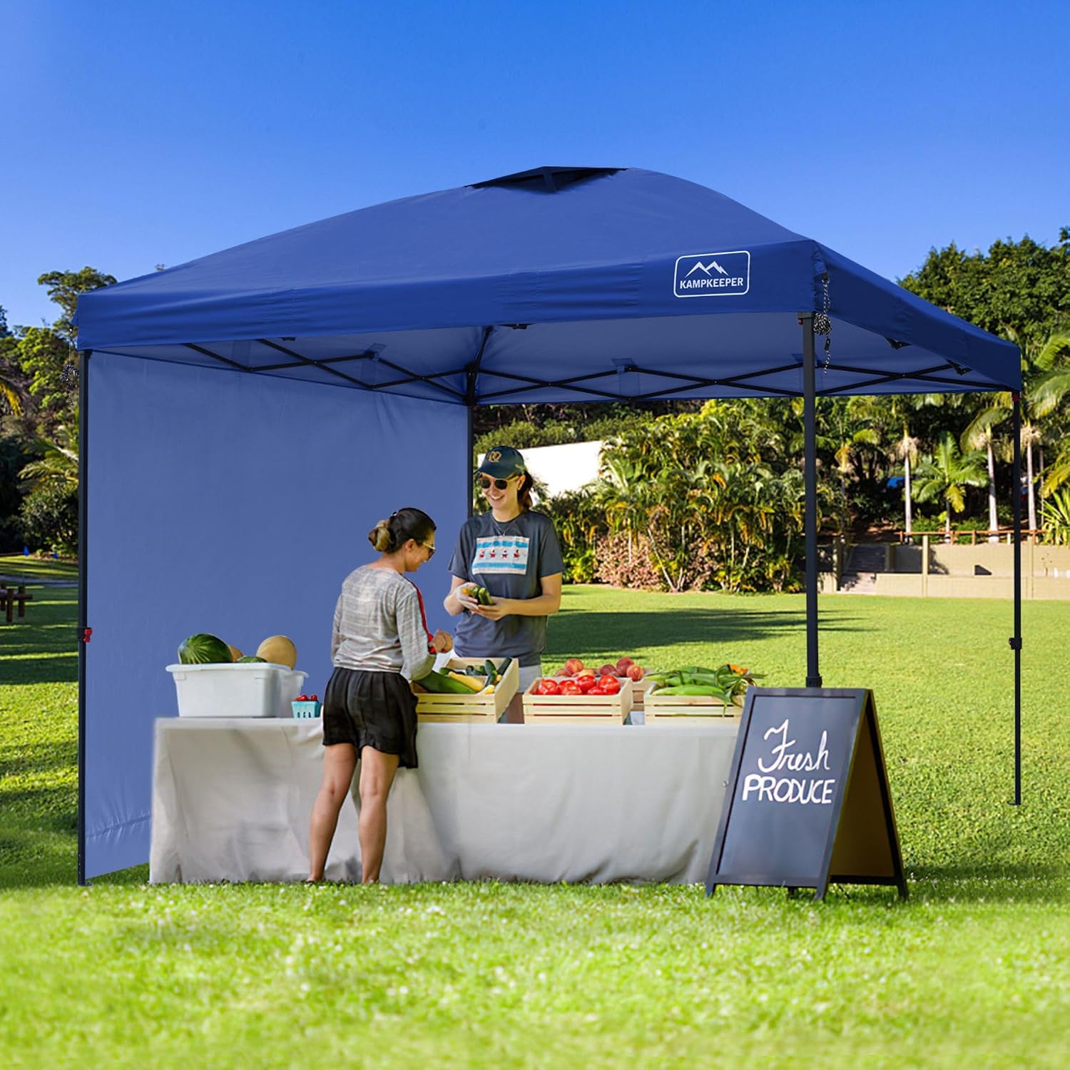 KAMPKEEPER 10x10 Pop-Up Canopy Tent, Waterproof, Portable Shade with Side Walls, Adjustable Instant Outdoor Shelter for Camping, Backyard, and Events, Navy Blue