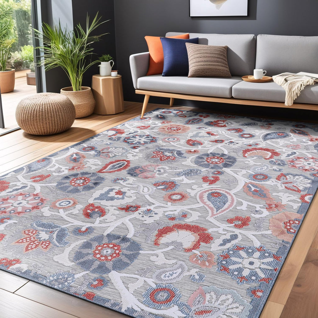 Luul Home Floral Indoor Outdoor Rugs 9x12 Large Area Rug for Living Room, Patio Decor, Kitchen, and Entryway Rug, Washable Stain Resistant Outside Carpet Multi 9 x 12