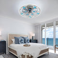 Low Profile Ceiling Fan with Lights 20' Remote Bladeless Ceiling Fan Boho Vintage Flush Mount Ceiling Fans with Light 3 Color Smart LED Dimmable,Handmade Antique Vintage Blue Crystal