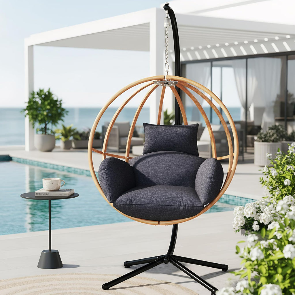 Hanging Egg Chair with Stand, Egg Swing Chair Outdoor for Balcony, Patio Hanging Egg Chairs with Cushions for Relaxation in Bedrooms, Gardens, Black