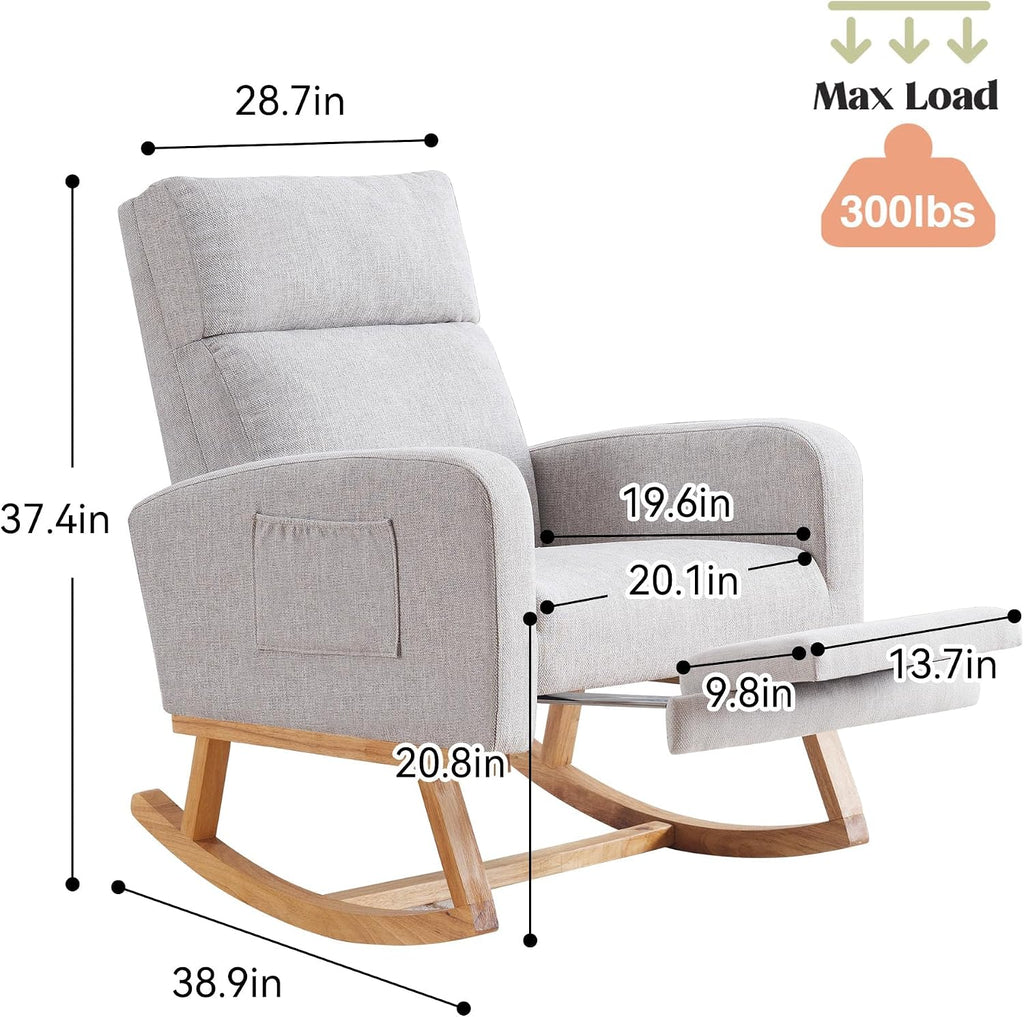 HCHAIRH Rocking Chair Nursery with Foot Rest, Nursing Rocking Chairs for Mom Breastfeeding, Rocker Glider Chair with High Backrest for Living Room, Bedroom, Light Grey