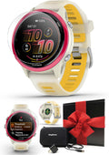 Garmin Forerunner 570 (42 mm, Raspberry/Translucent Bone/Mango) Running GPS Smartwatch - AMOLED Display, Training - Gift Box Bundle with PlayBetter HD Screen Protectors, Wall Adapter & Case