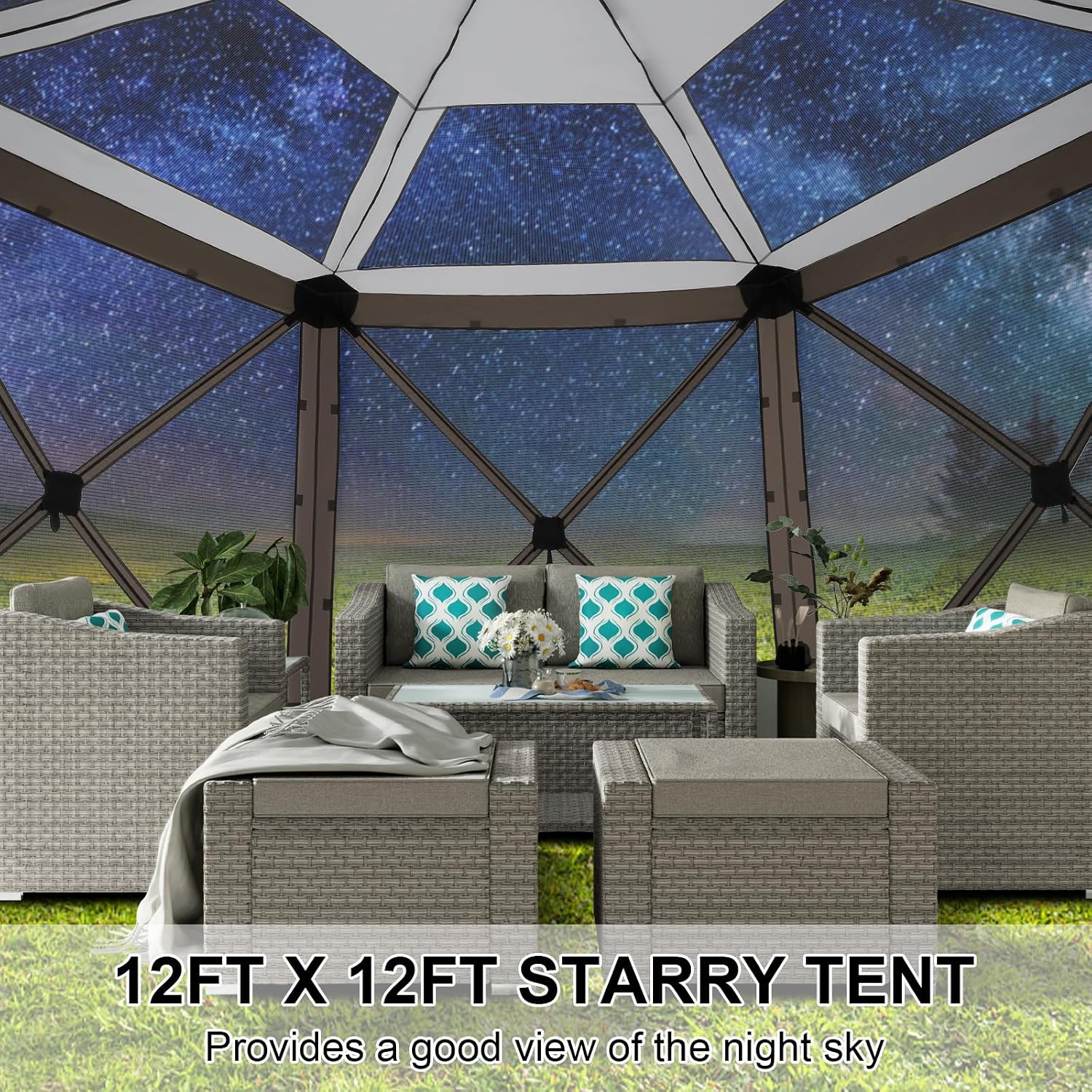 COBIZI Pop Up Gazebo Screen Tent Screen House for Camping, 12x12 Screen Room with Mosquito Netting, Hub Tent Instant Screened Canopy with Carrying Bag and Ground Stakes, Brown
