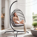 NICESOUL Swing Egg Chair Outdoor Indoor, Patio Wicker Hanging Egg Chairs with Stand, Swinging Hammock with Padded Cushions, 350lbs Sturdy Egg-Shaped Seating for Porch Bedroom Balcony Xmas Gift, Grey